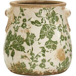 New 6.5in Tuscan Ceramic Green Scroll Planter – Indoor Outdoor Garden Pot Decor